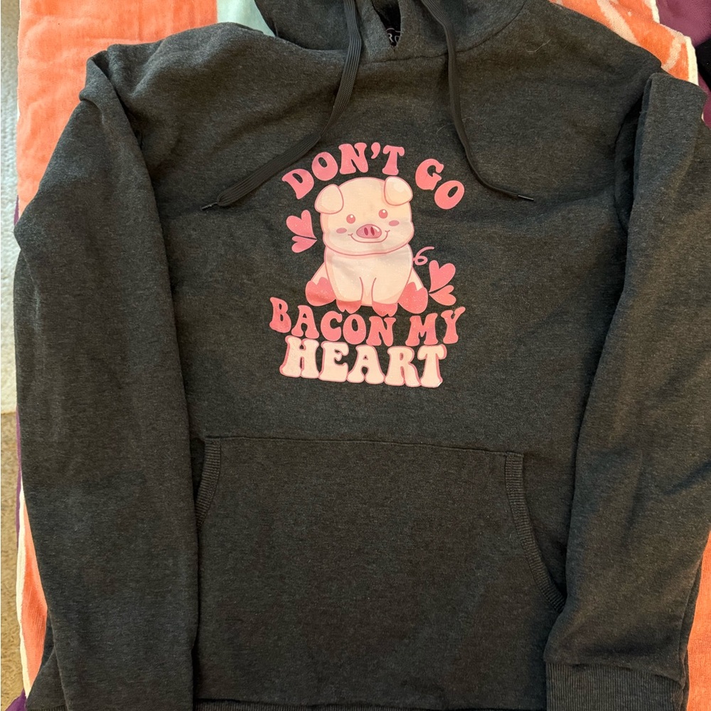 Gray Hoodie with Pig Graphic